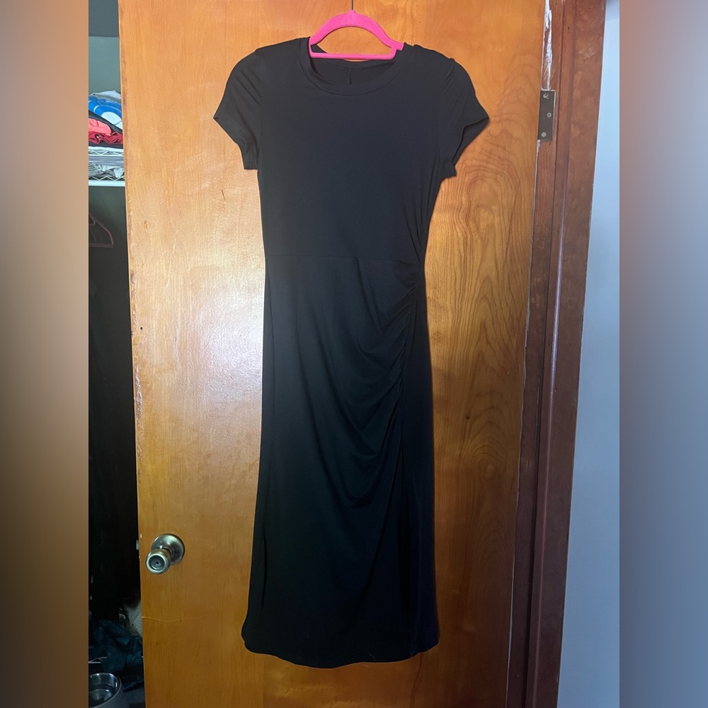 Cupshe Black Sheath Maxi Dress Crew Neck